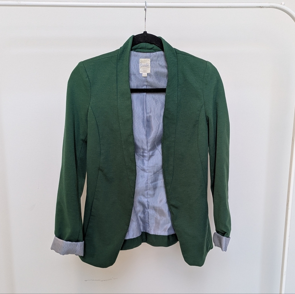Twik Green Blazer with Blue Striped Lining